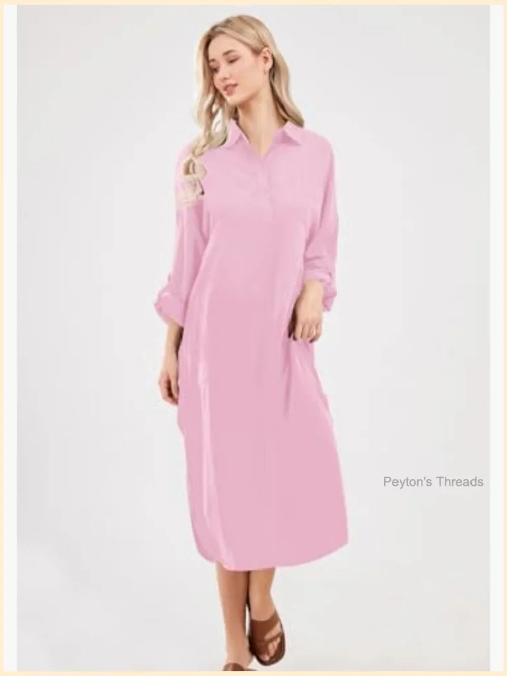 Women's Cotton Linen Shirt Dress Button Down Casual Loose Maxi Shift Dress - Picture 3 of 5